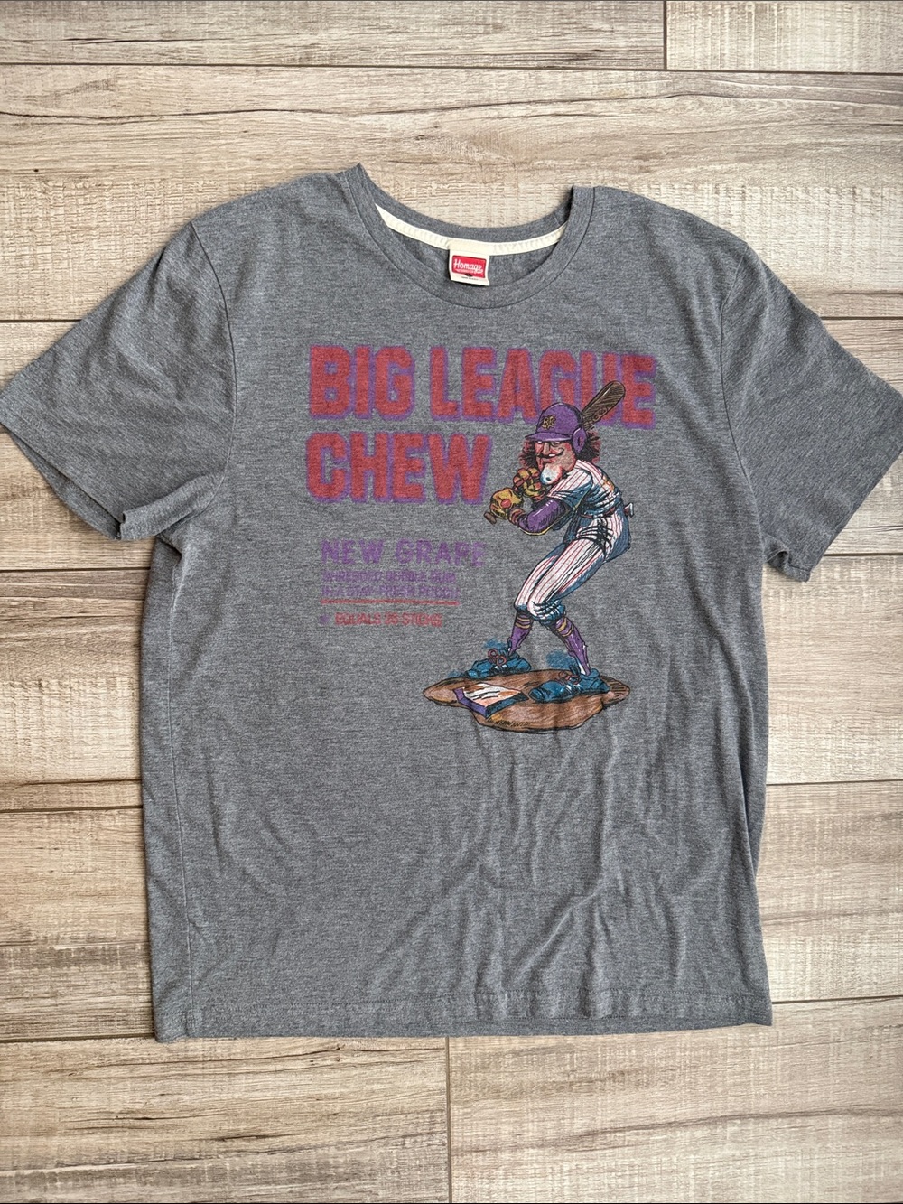 HOMAGE Big League Chew Graphic Tee Mens L Gray Tri Blend Vintage Made In USA